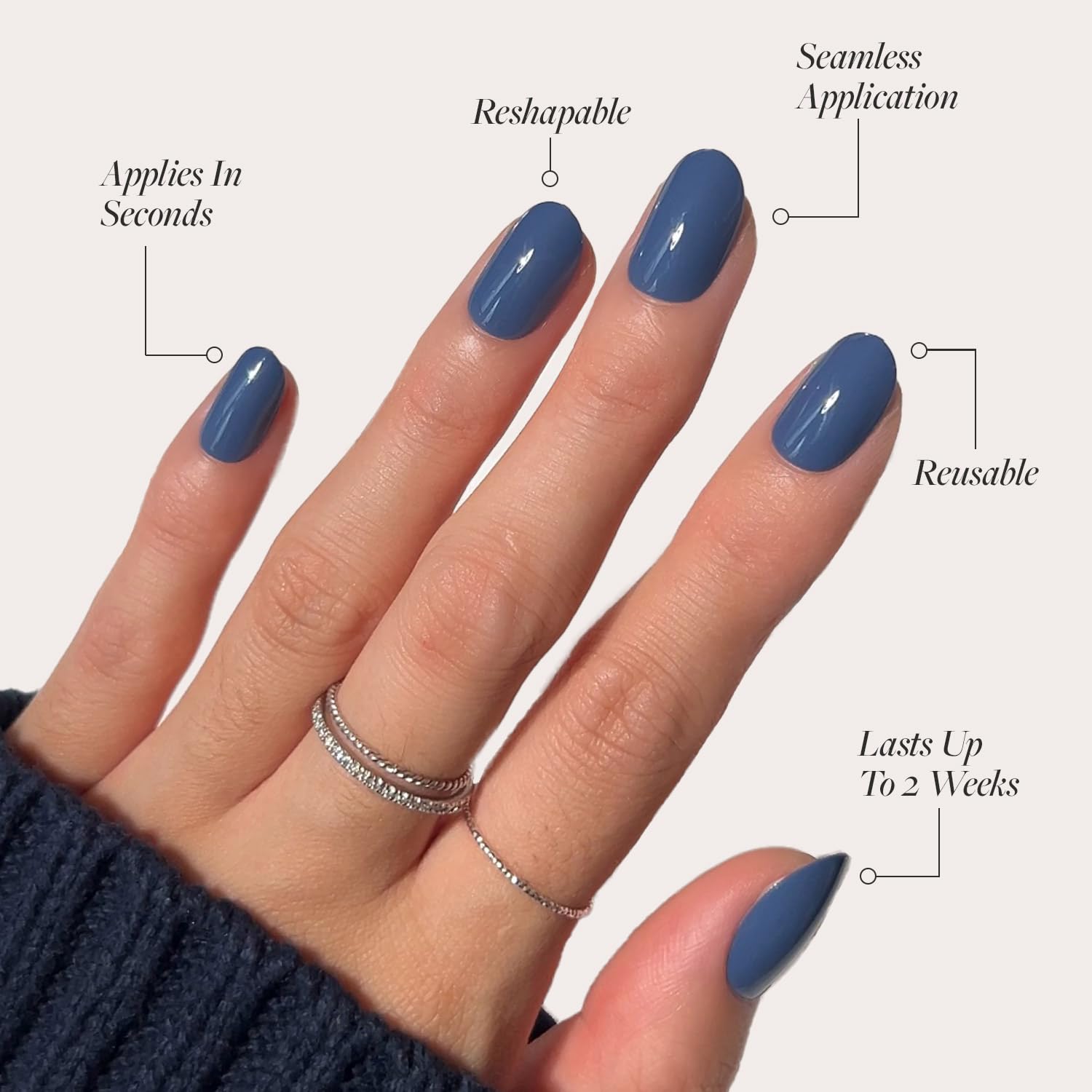 Press On Nails - Regal Blue | Opaque Dark, Moody Blue Short Round Fake Nails, Salon Quality | 12 Sizes - 30 Nail Kit