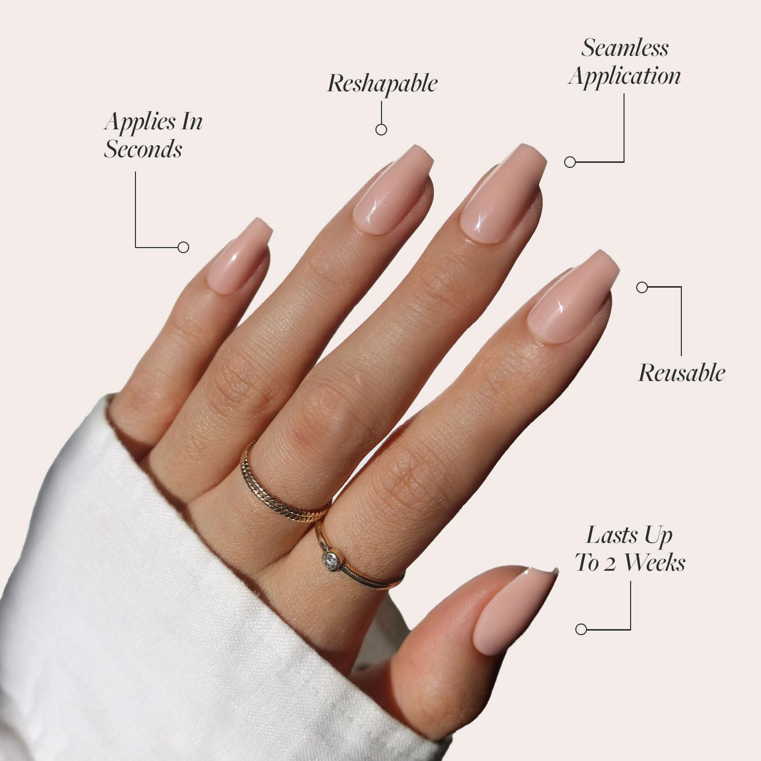 Press On Nails - Exposed | Medium Coffin Fake Nails, Nude Opaque Neutral, Salon Quality | 15 Sizes - 30 Nail Kit