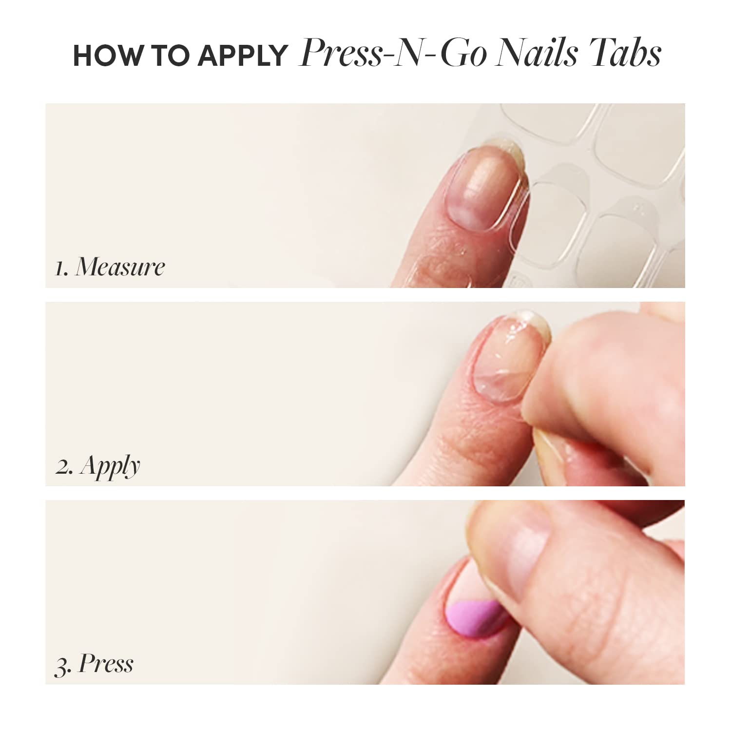 Press 'n Go Instant Nail Adhesive Tabs | Short Term Wear, Easily Removable &amp; Less Damaging, Customized Fit | 90 Tabs