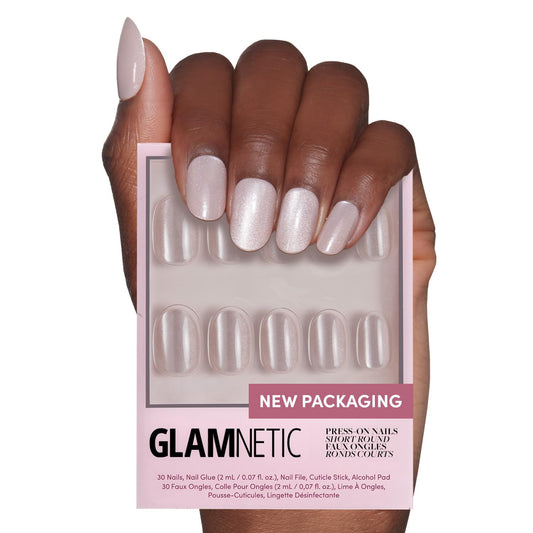 Press On Nails - Pure Intentions | Glossy, Semi-Transparent, Short Round Nails, Salon Quality | 12 Sizes - 30 Nail Kit with Glue