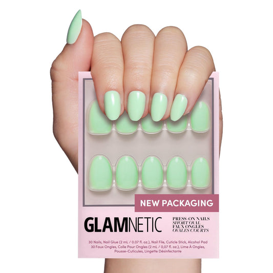 Press On Nails - Mint Green | Solid Opaque Pastel Green Short Oval Nails, Salon Quality | 15 Sizes - 30 Nail Kit