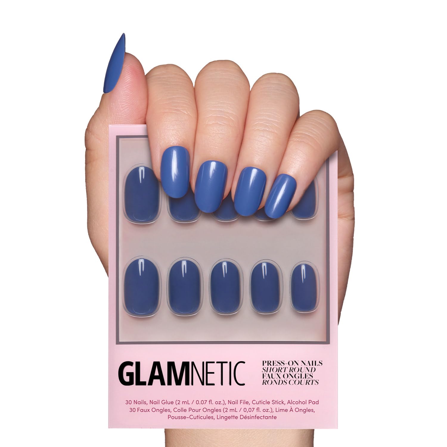 Press On Nails - Regal Blue | Opaque Dark, Moody Blue Short Round Fake Nails, Salon Quality | 12 Sizes - 30 Nail Kit