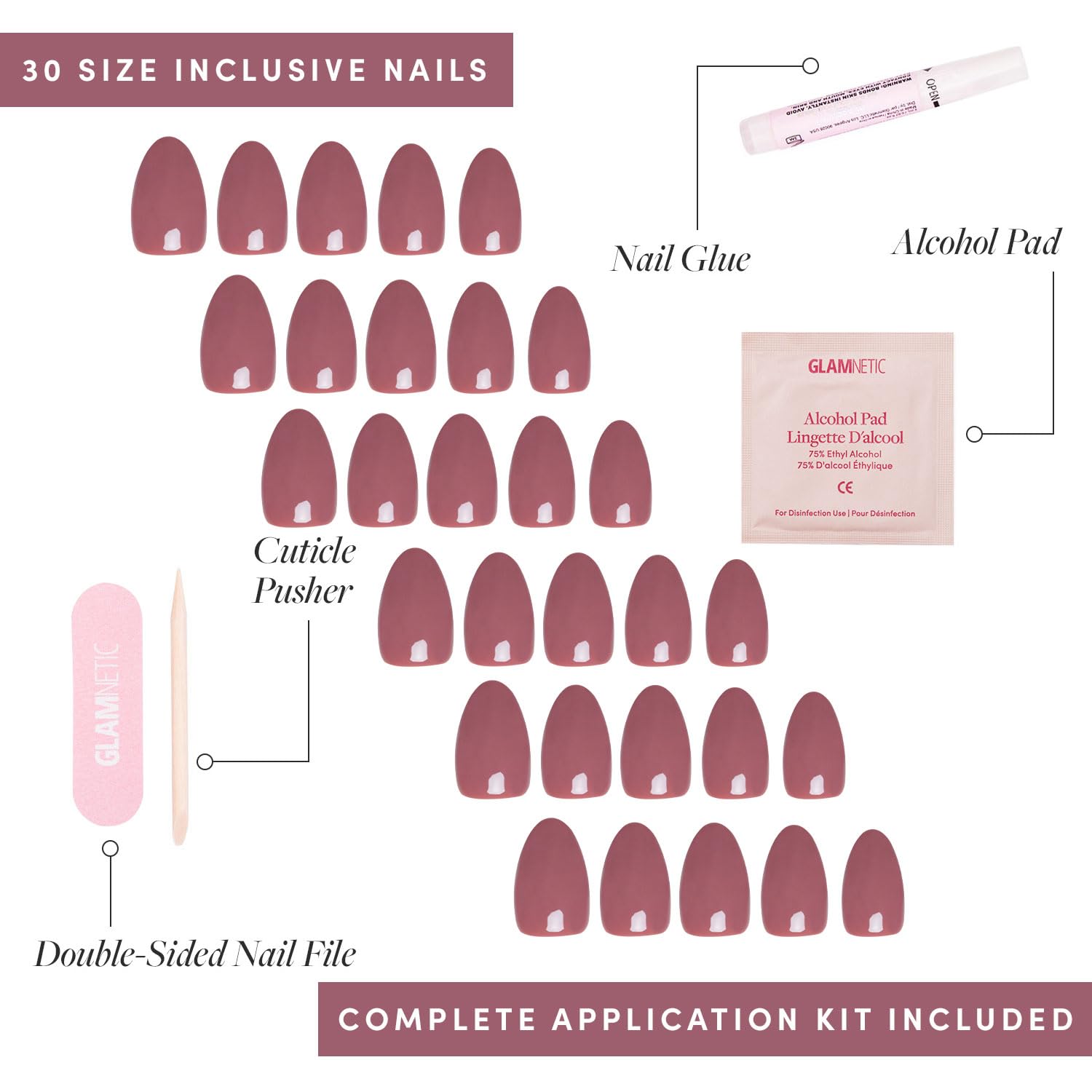 Press On Nails - Fall Mauve | Opaque Muted Blush Mauve Short Oval Fake Nails, Salon Quality | 15 Sizes - 30 Nail Kit
