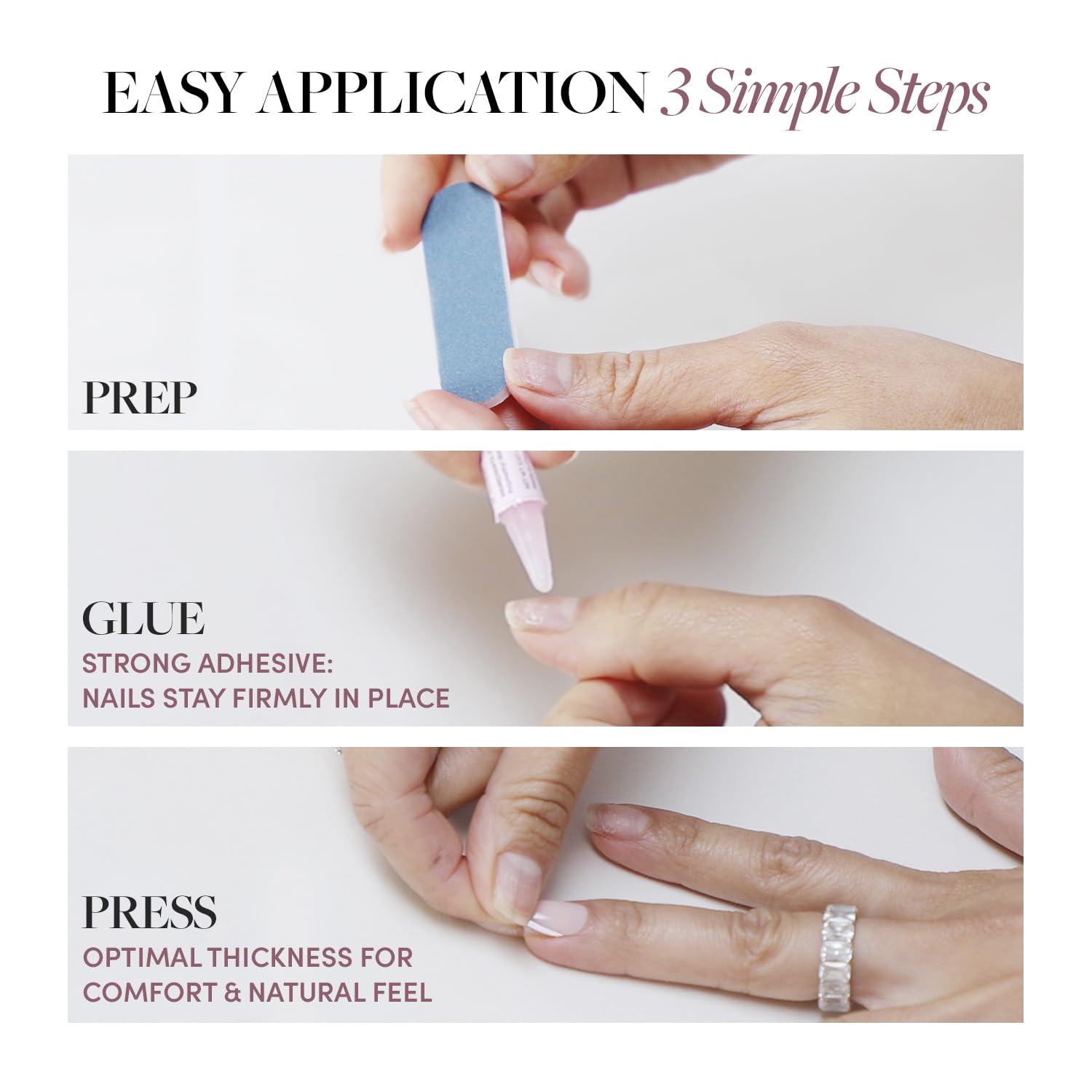 Press On Nails - Wild Card | Opaque UV Finish Short Pointed Almond Shape, Salon Quality Pastel Nails in 12 Sizes - 24 Nail Kit with Glue