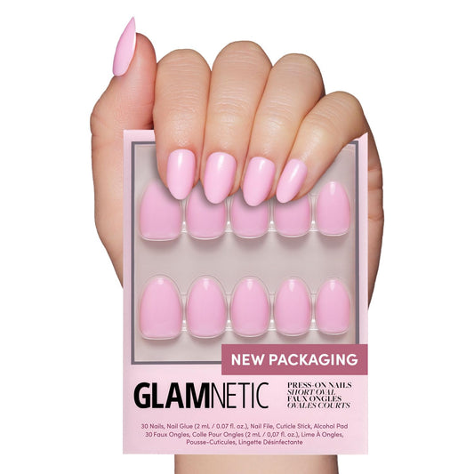 Press On Nails - Think Pink | Solid Opaque Light Pastel Pink Short Oval Nails, Salon Quality | 15 Sizes - 30 Nail Kit