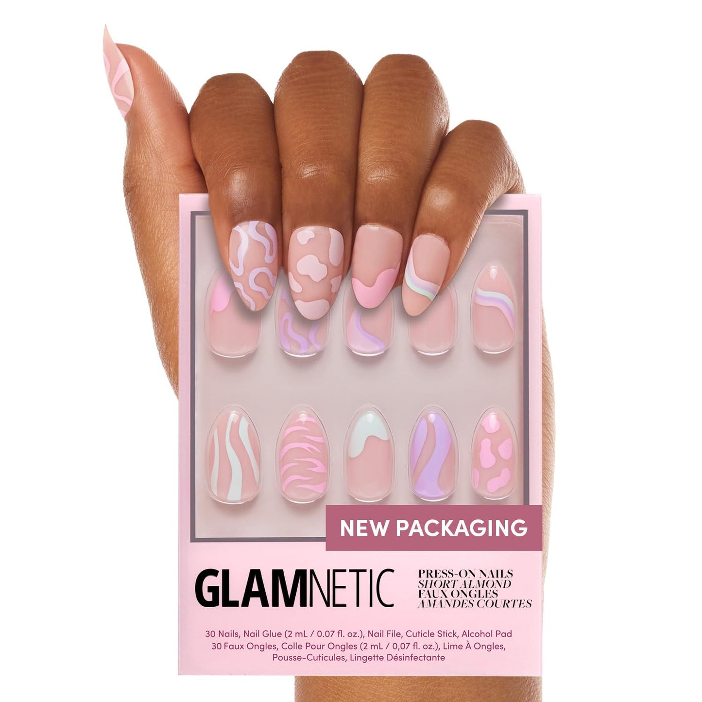 Press On Nails - Wild Card | Opaque UV Finish Short Pointed Almond Shape, Salon Quality Pastel Nails in 12 Sizes - 24 Nail Kit with Glue