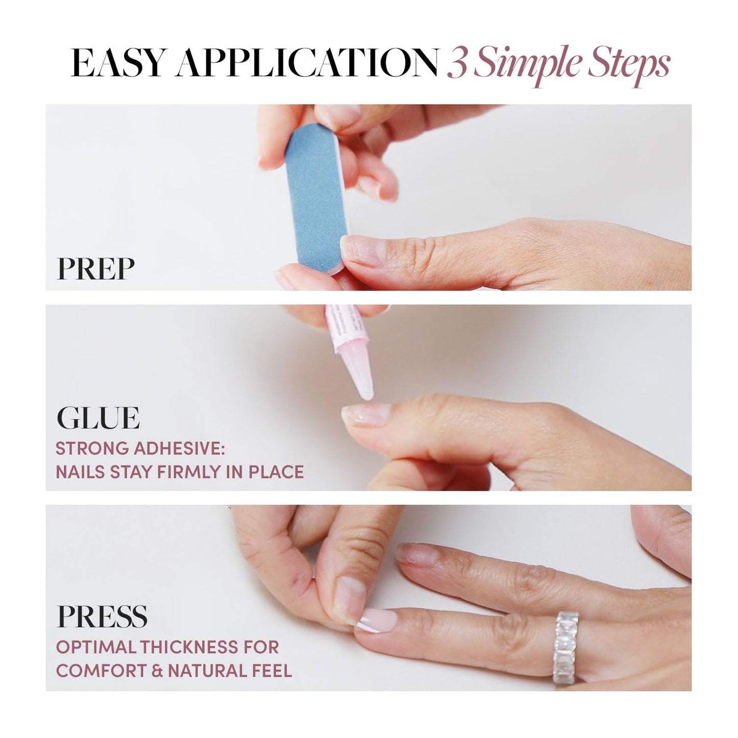 Press On Nails - La Perle | Semi-Transparent Squoval French Tip Nails, Salon Quality | 15 Sizes - 30 Nail Kit with Glue