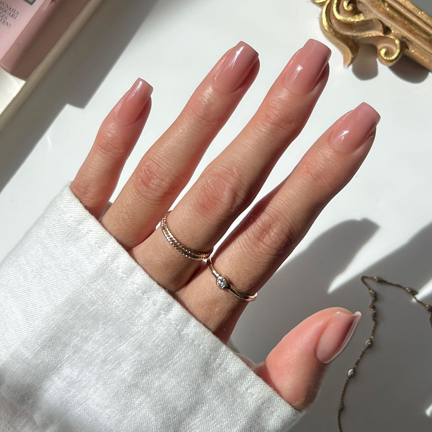 Press On Nails - In The Nude | Medium Square Fake Nails, Sheer Nude Neutral, Salon Quality | 15 Sizes - 30 Nail Kit