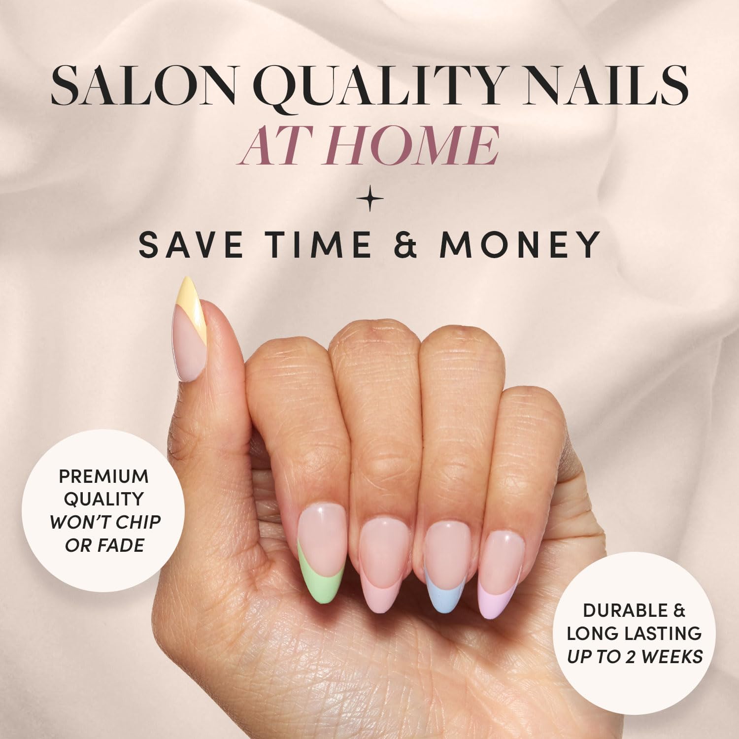 Press On Nails - Confetti | Semi-Transparent, Short Almond Nails, Salon Quality | 15 Sizes - 30 Nail Kit with Glue