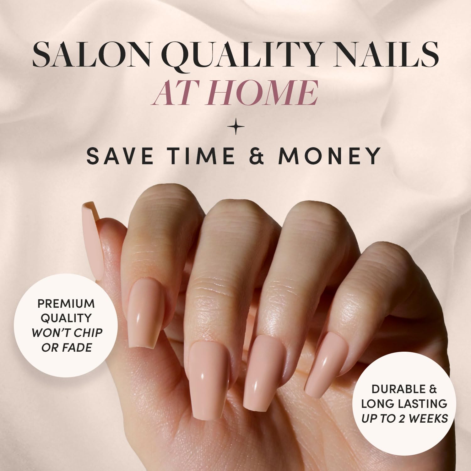 Press On Nails - Exposed | Medium Coffin Fake Nails, Nude Opaque Neutral, Salon Quality | 15 Sizes - 30 Nail Kit