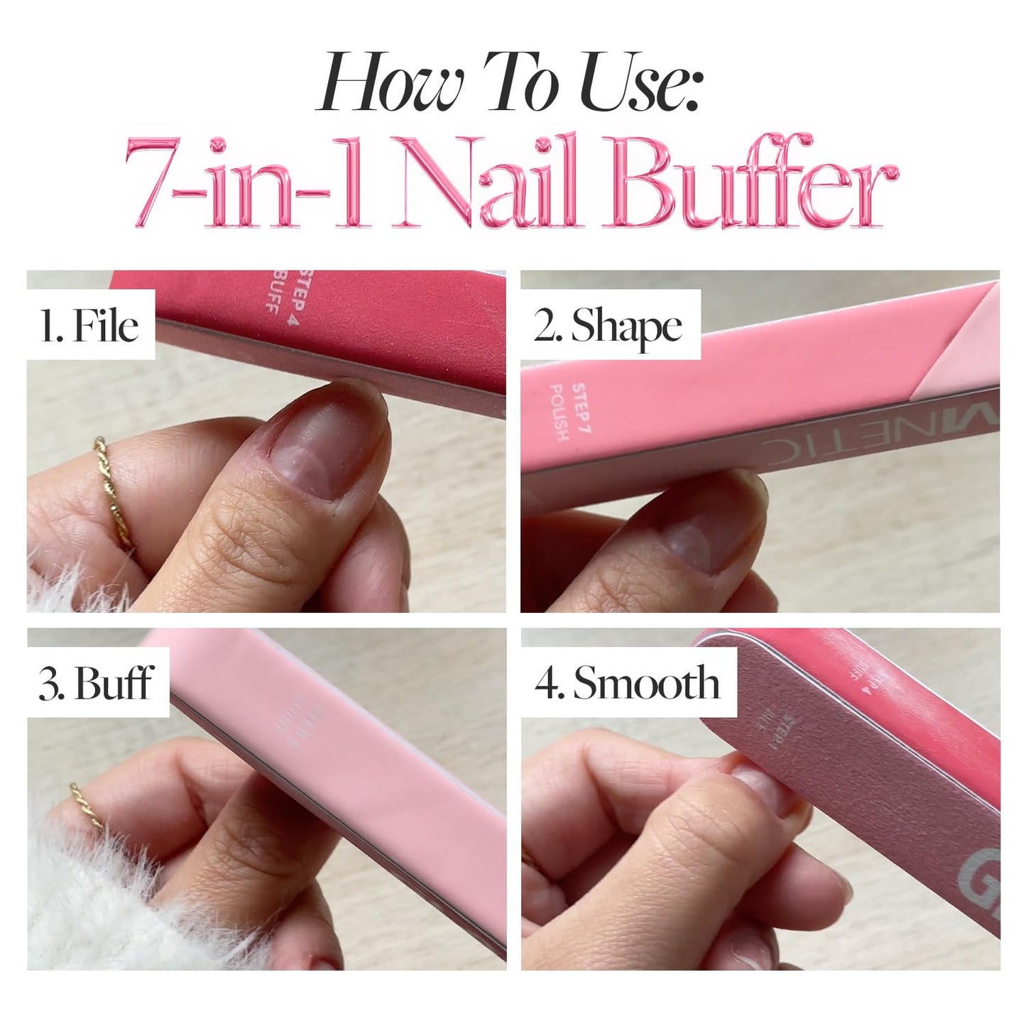 7-in-1 Nail Buffer | All-in-One, 7 Step Nail Buffing Block for Filing, Shaping, Smoothing &amp; Polishing | Lightweight &amp; Easy to Use | EVA &amp; Sandpaper Nail File Buffer
