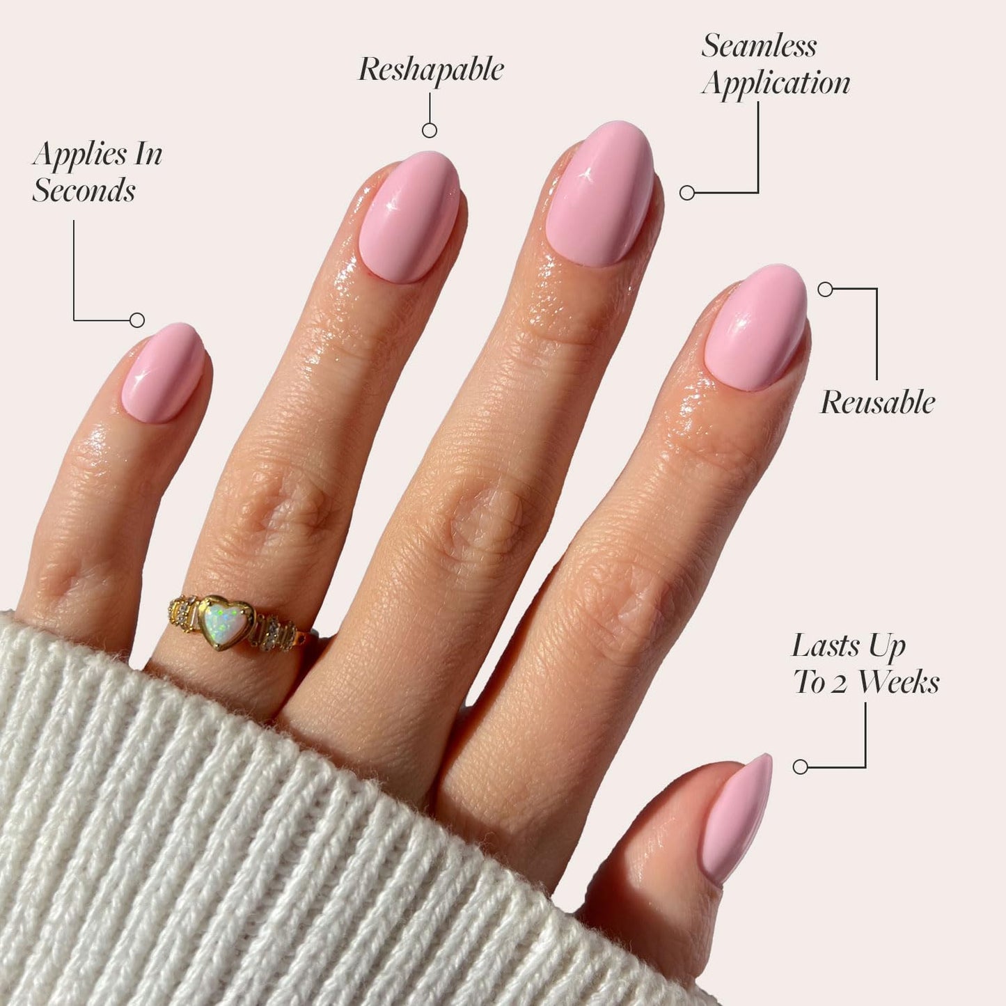 Press On Nails - Think Pink | Solid Opaque Light Pastel Pink Short Oval Nails, Salon Quality | 15 Sizes - 30 Nail Kit
