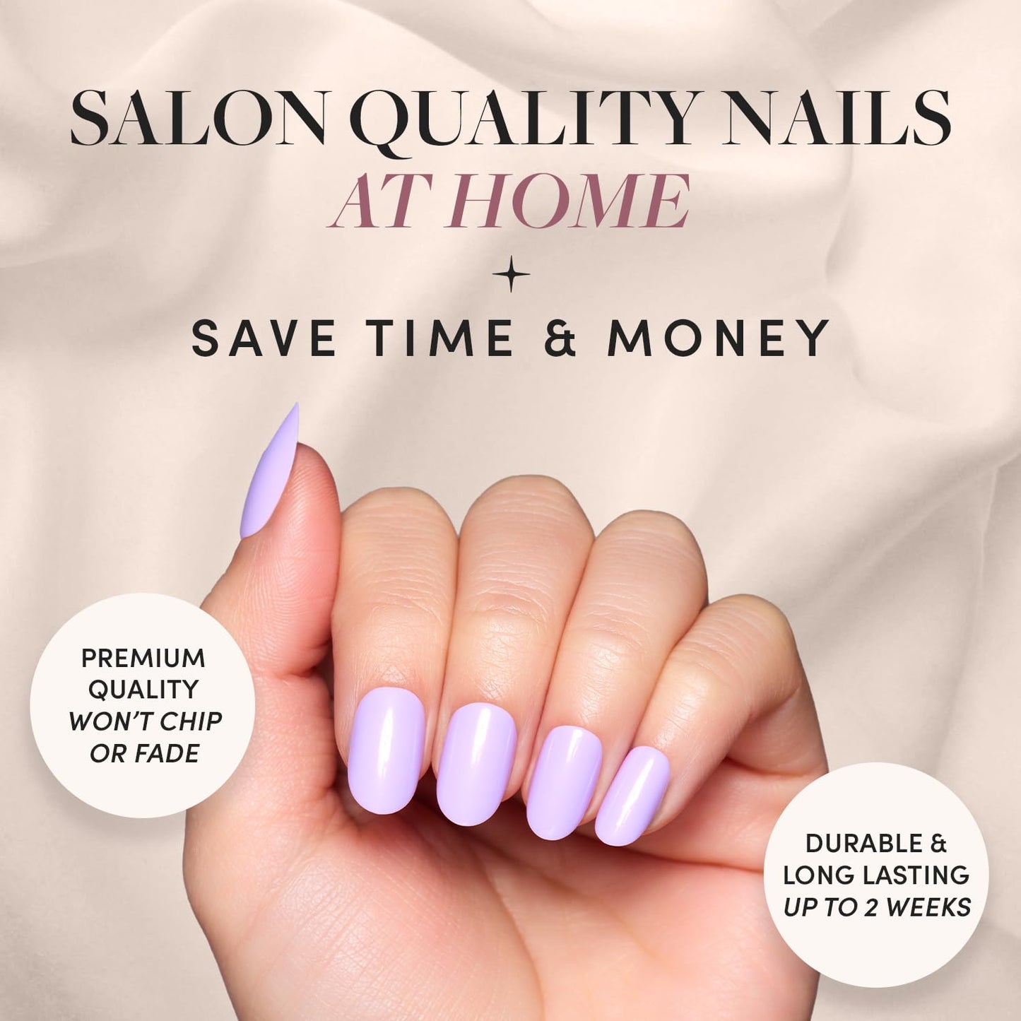 Press On Nails - Lilac | Solid Opaque Light Pastel Purple Round Nails, Salon Quality | 12 Sizes - 30 Nail Kit