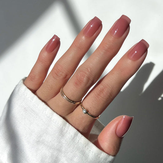 Press On Nails - Dusty Pink | Medium Square Fake Nails, Sheer Mauve Neutral, Salon Quality | 15 Sizes - 30 Nail Kit