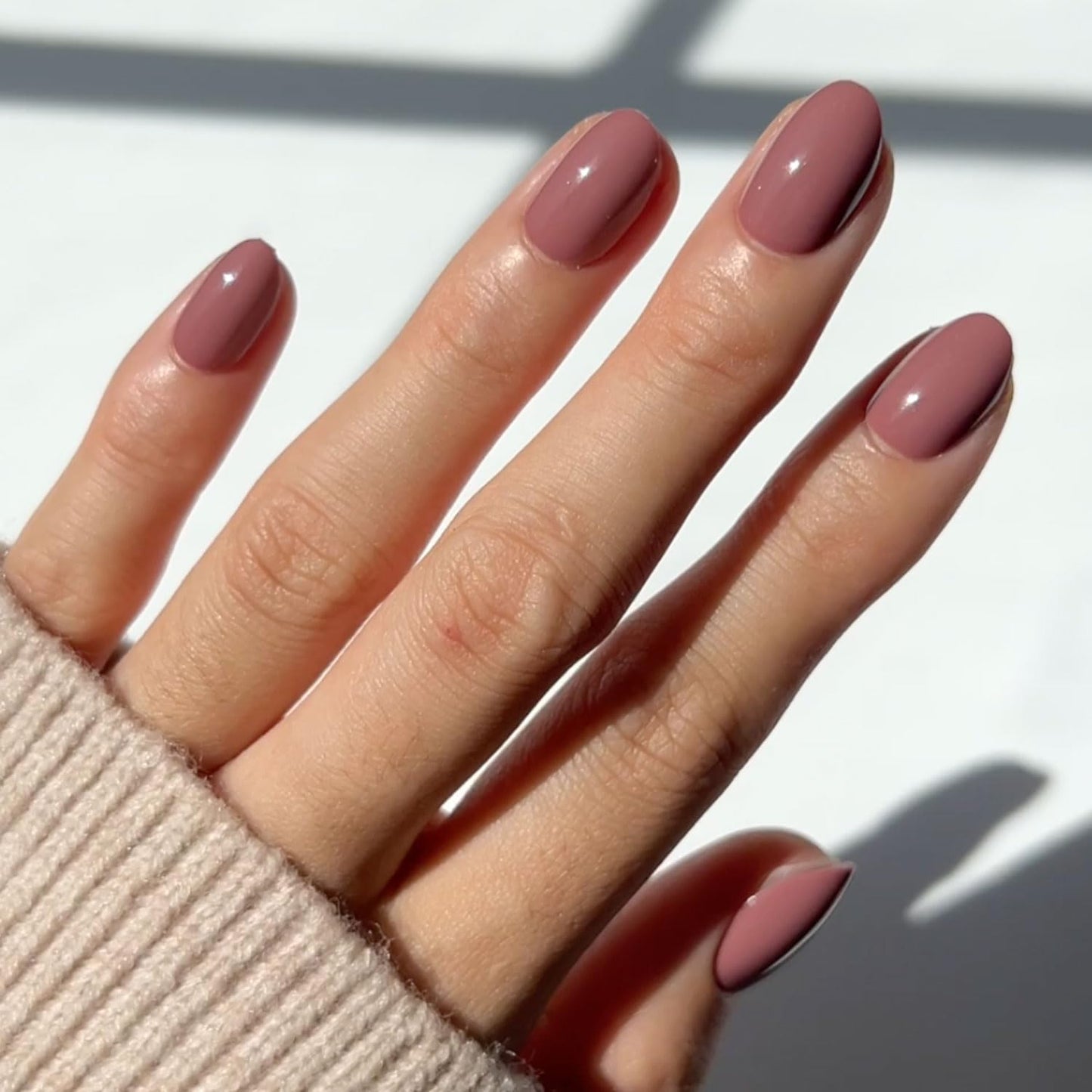 Press On Nails - Fall Mauve | Opaque Muted Blush Mauve Short Oval Fake Nails, Salon Quality | 15 Sizes - 30 Nail Kit