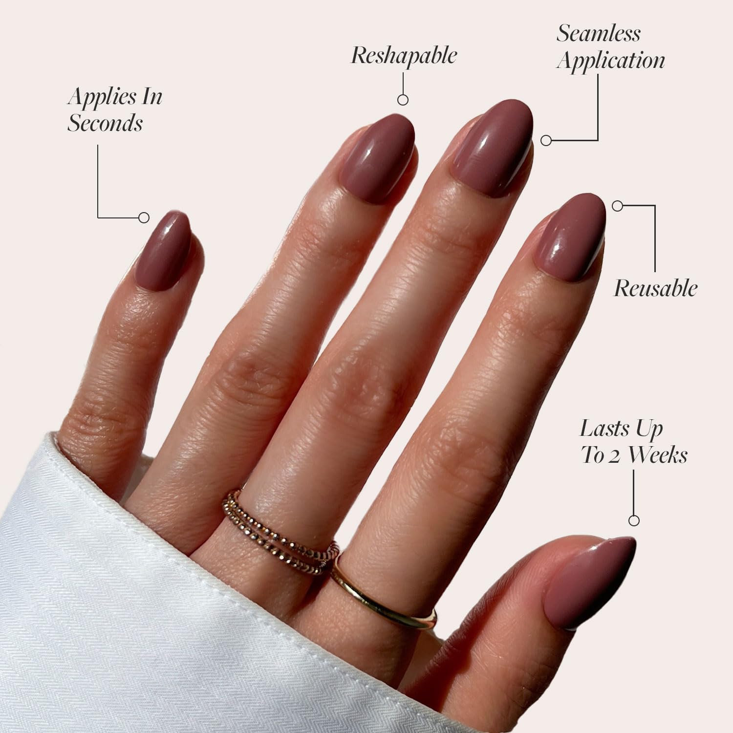Press On Nails - Fall Mauve | Opaque Muted Blush Mauve Short Oval Fake Nails, Salon Quality | 15 Sizes - 30 Nail Kit