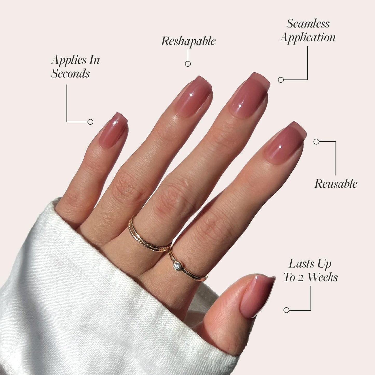 Press On Nails - Dusty Pink | Medium Square Fake Nails, Sheer Mauve Neutral, Salon Quality | 15 Sizes - 30 Nail Kit