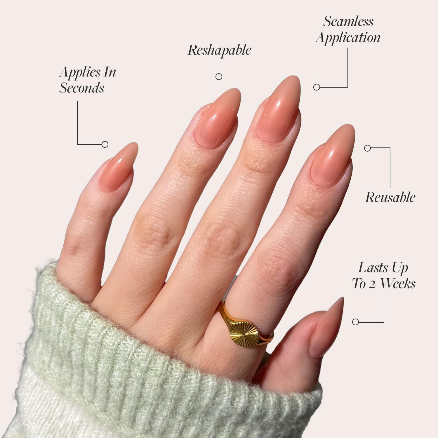 Press On Nails - Sheer Peach | Medium Almond Fake Nails, Sheer Peach Pink Neutral, Salon Quality | 15 Sizes - 30 Nail Kit Wtih Glue