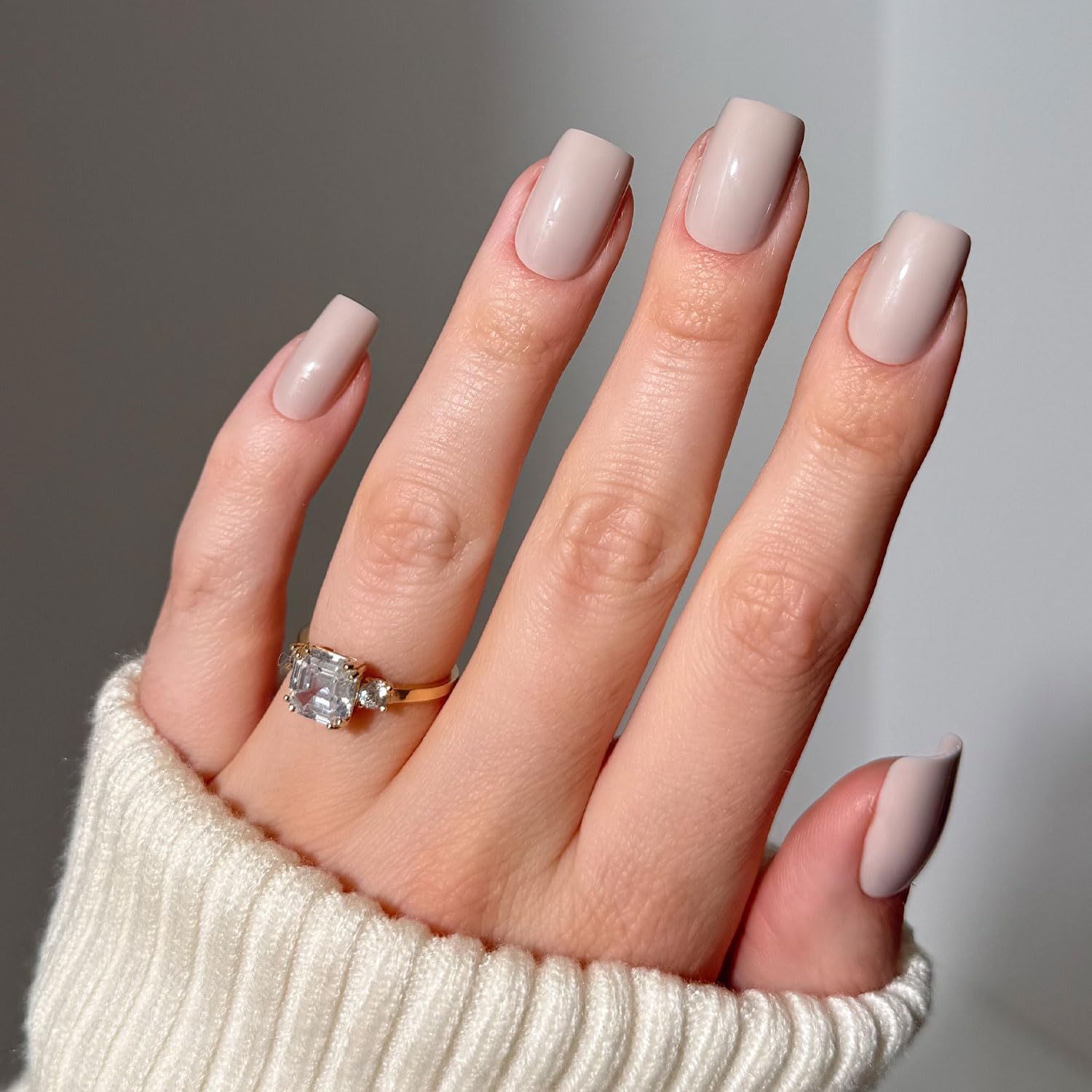 Press On Nails - Bare Bliss | Medium Square Fake Nails, Nude Opaque Neutral, Salon Quality | 15 Sizes - 30 Nail Kit Wtih Glue