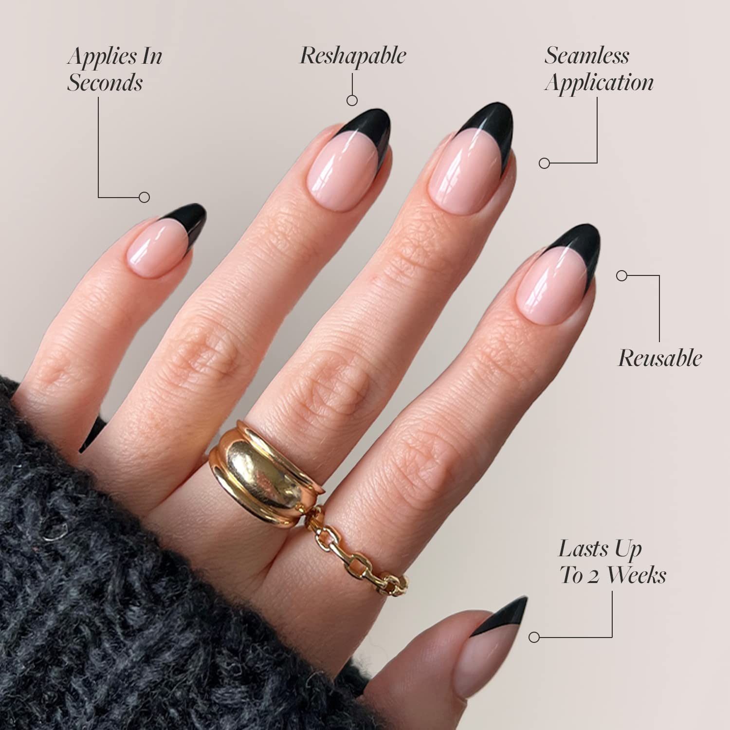 Press On Nails - Caviar | Semi-Transparent, Short Almond Nails, Salon Quality | 15 Sizes - 30 Nail Kit with Glue