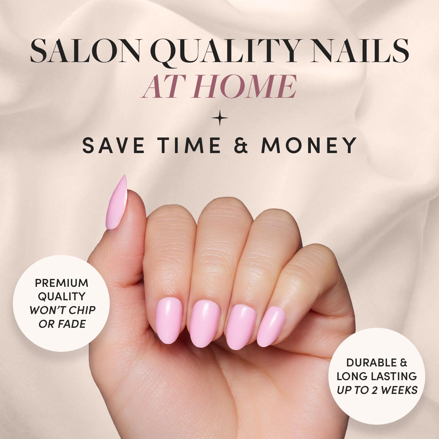 Press On Nails - Think Pink | Solid Opaque Light Pastel Pink Short Oval Nails, Salon Quality | 15 Sizes - 30 Nail Kit