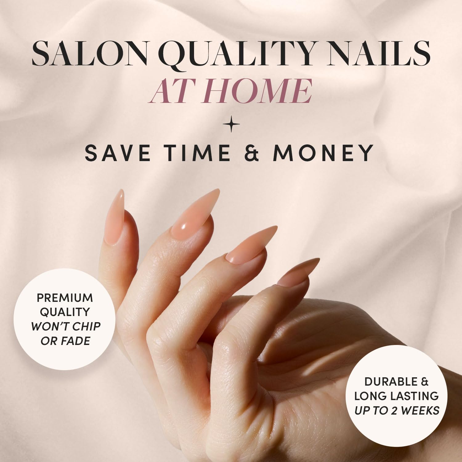 Press On Nails - Sheer Peach | Medium Almond Fake Nails, Sheer Peach Pink Neutral, Salon Quality | 15 Sizes - 30 Nail Kit Wtih Glue