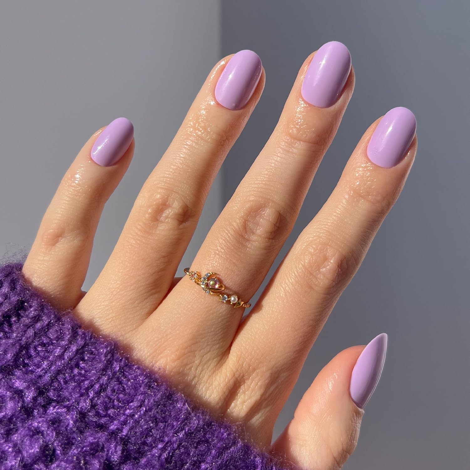 Press On Nails - Lilac | Solid Opaque Light Pastel Purple Round Nails, Salon Quality | 12 Sizes - 30 Nail Kit