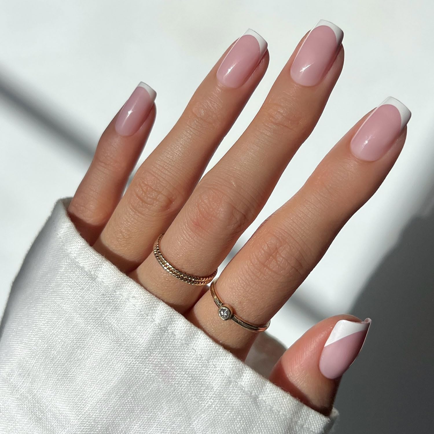 Press On Nails - Classy French | Medium Square Fake Nails, Trendy Micro French Tip, Salon Quality | 15 Sizes - 30 Nail Kit