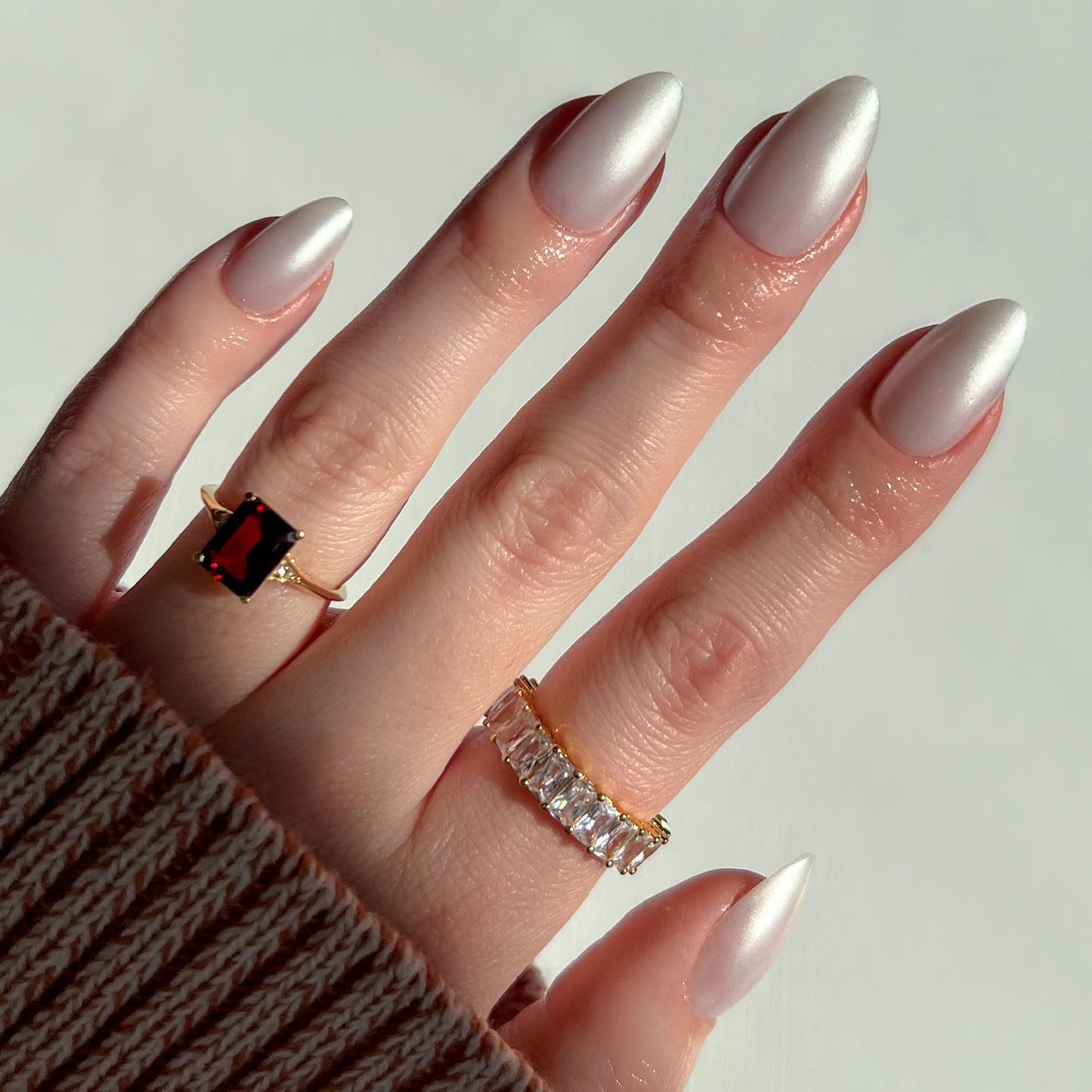 Press On Nails - Hailey | Glossy, Semi-Transparent, Short Almond Nails, Salon Quality | 15 Sizes - 30 Nail Kit with Glue