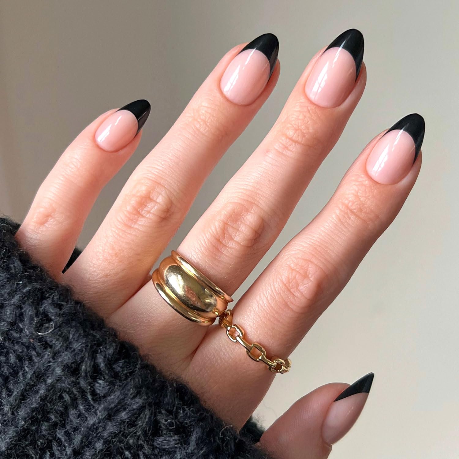 Press On Nails - Caviar | Semi-Transparent, Short Almond Nails, Salon Quality | 15 Sizes - 30 Nail Kit with Glue