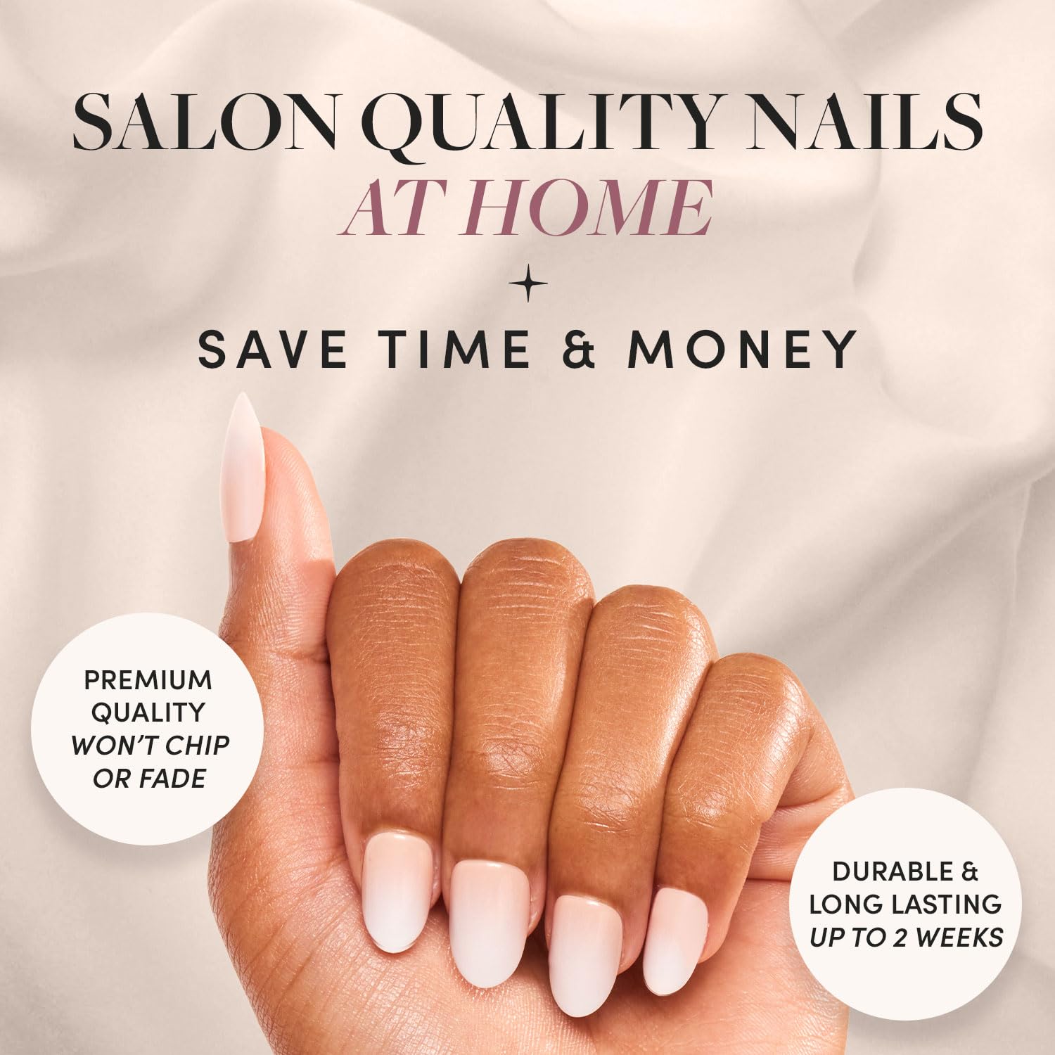 Press On Nails - Creamer | UV Finish Neutral Ombre Short Round Nails, Salon Quality | 15 Sizes - 30 Nail Kit with Glue