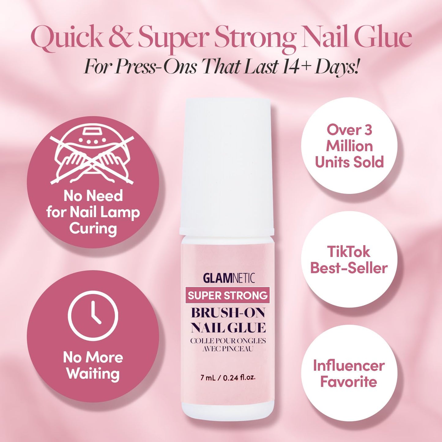 Super Strong Brush On Nail Glue | Brush Tip Applicator, Mess Free, Travel Friendly, Vegan | Durable &amp; Long-Lasting | .24 fl. oz.