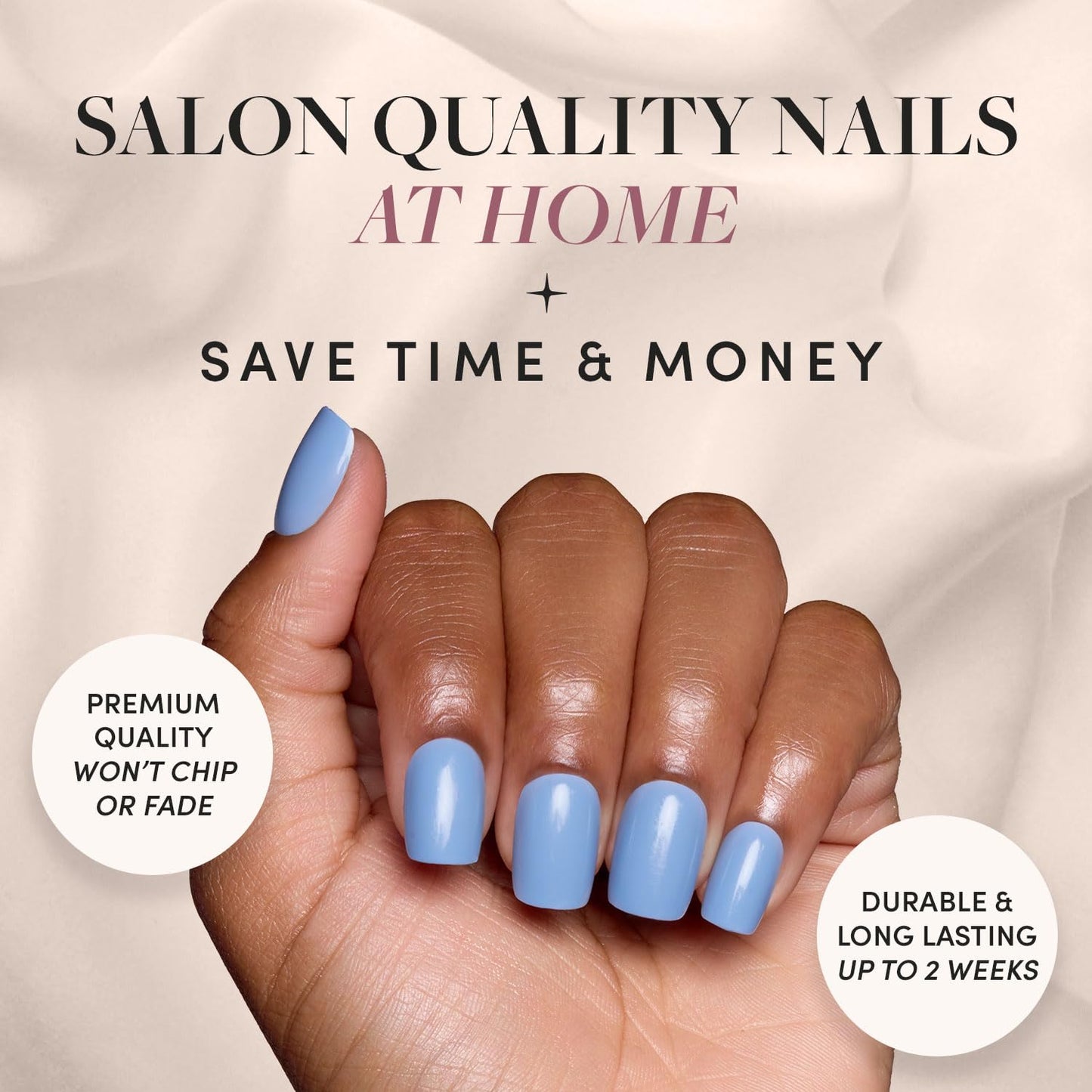 Press On Nails - Cashmere Blue | Opaque Soft Pale Sky Blue Short Squoval Fake Nails, Salon Quality | 15 Sizes - 30 Nail Kit