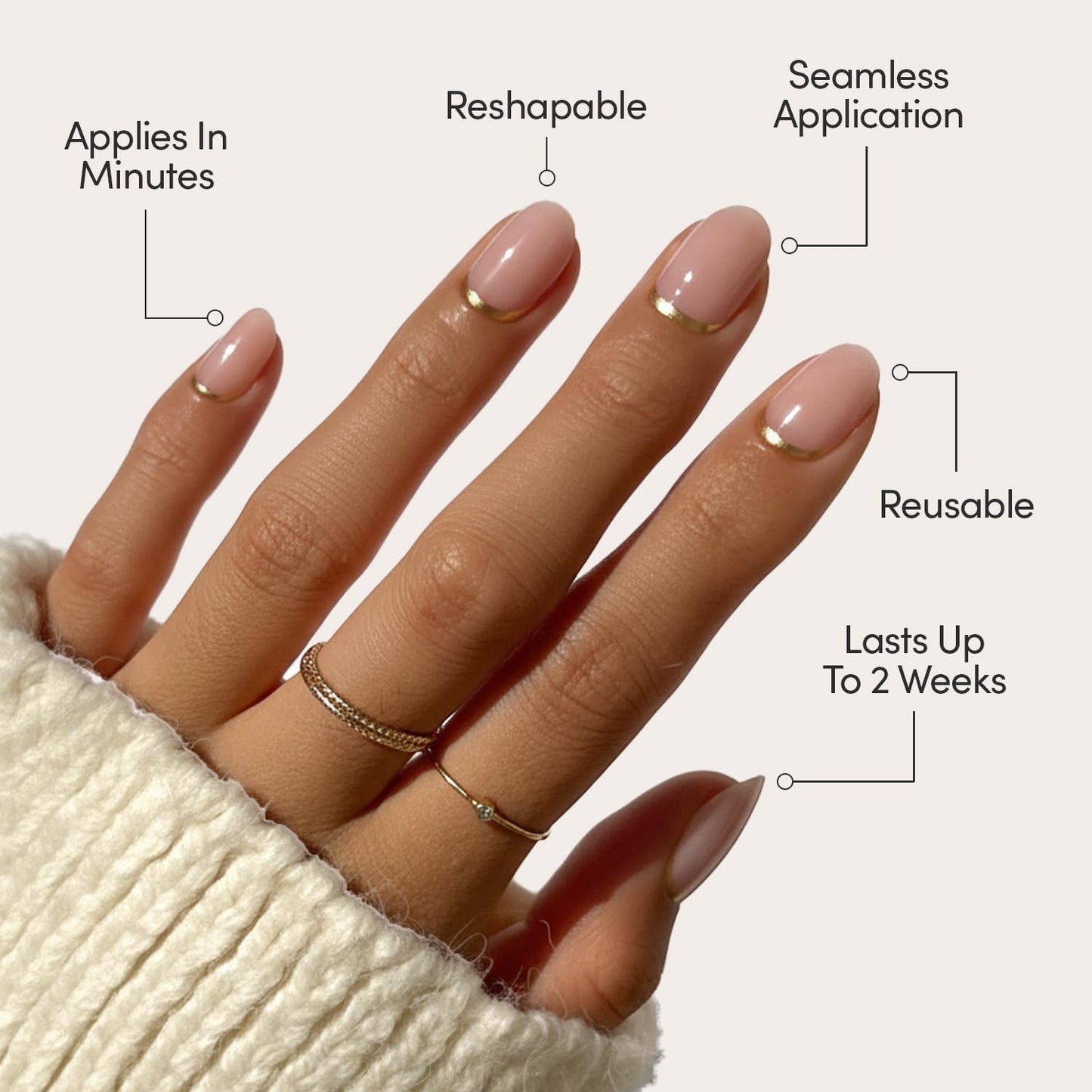 Press On Nails - Goal Digger | Glossy, Semi-Transparent, Short Round Nails, Salon Quality | 12 Sizes - 30 Nail Kit with Glue