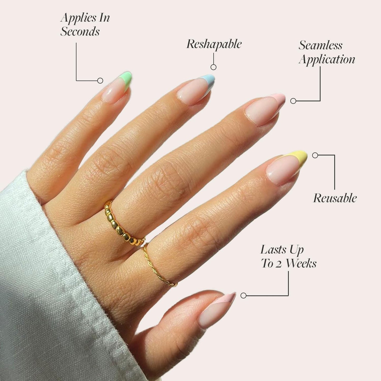 Press On Nails - Confetti | Semi-Transparent, Short Almond Nails, Salon Quality | 15 Sizes - 30 Nail Kit with Glue