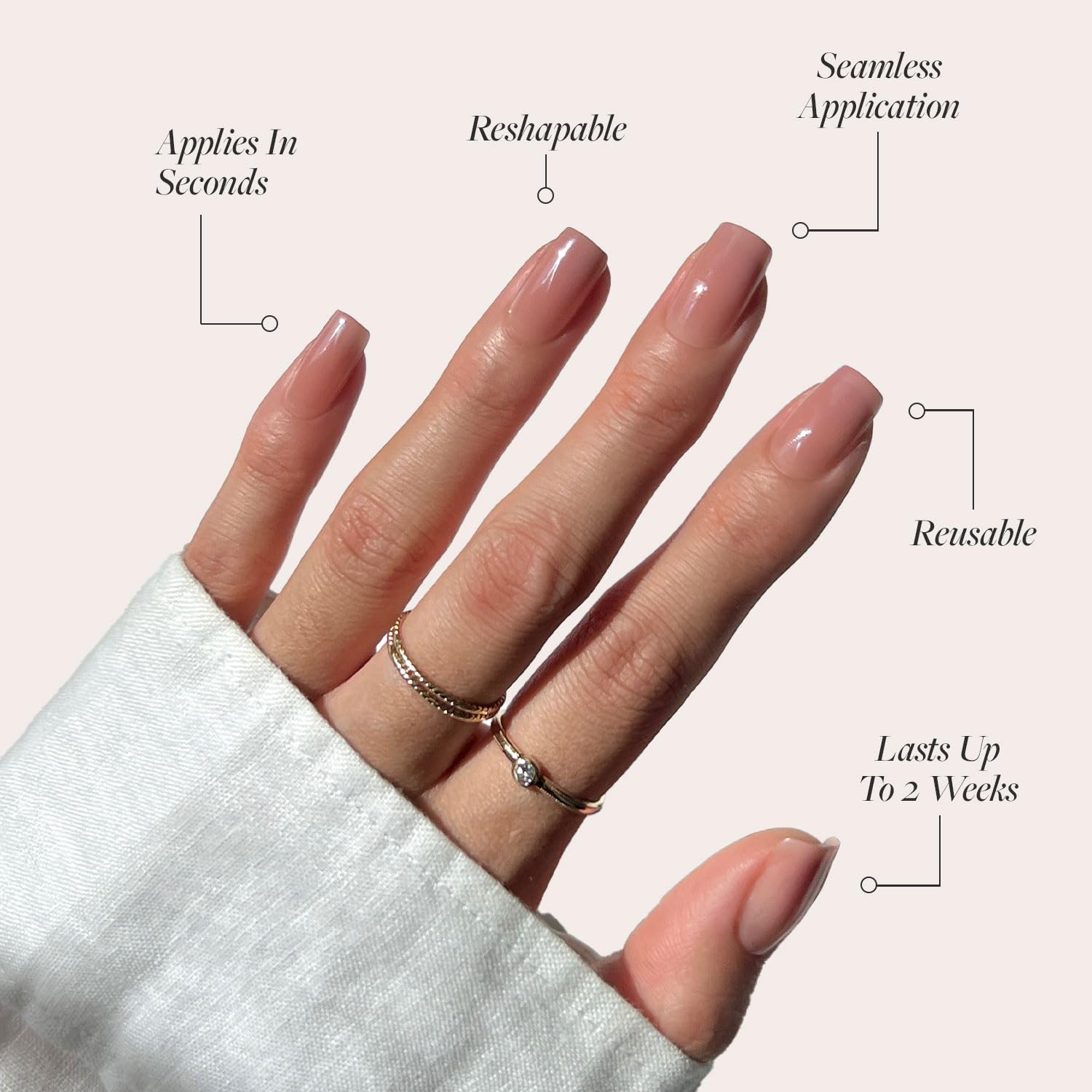 Press On Nails - In The Nude | Medium Square Fake Nails, Sheer Nude Neutral, Salon Quality | 15 Sizes - 30 Nail Kit