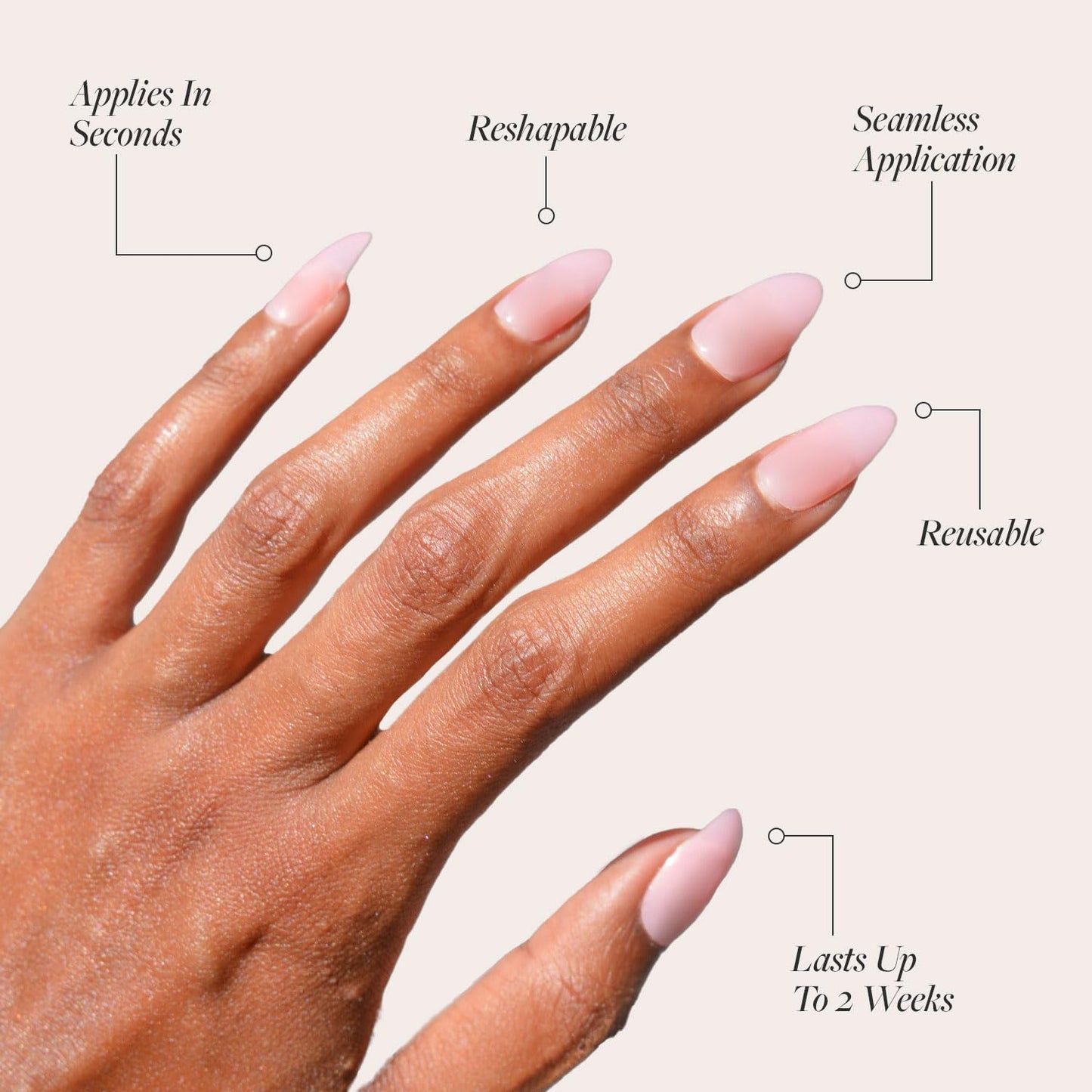 Press On Nails - Cloud 9 | Jelly UV Finish Medium Pointed Almond Shape, Salon Quality Pink Nail Kit in 15 Sizes, Semi-Transparent - 30 Nail Kit with Glue