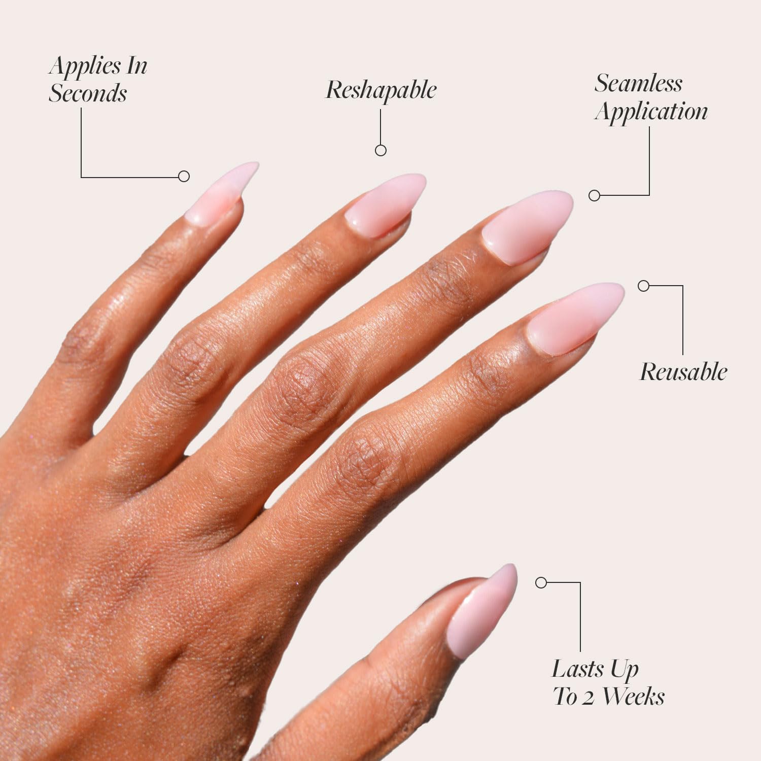 Press On Nails - Cloud 9 | Jelly UV Finish Medium Pointed Almond Shape, Salon Quality Pink Nail Kit in 15 Sizes, Semi-Transparent - 30 Nail Kit with Glue