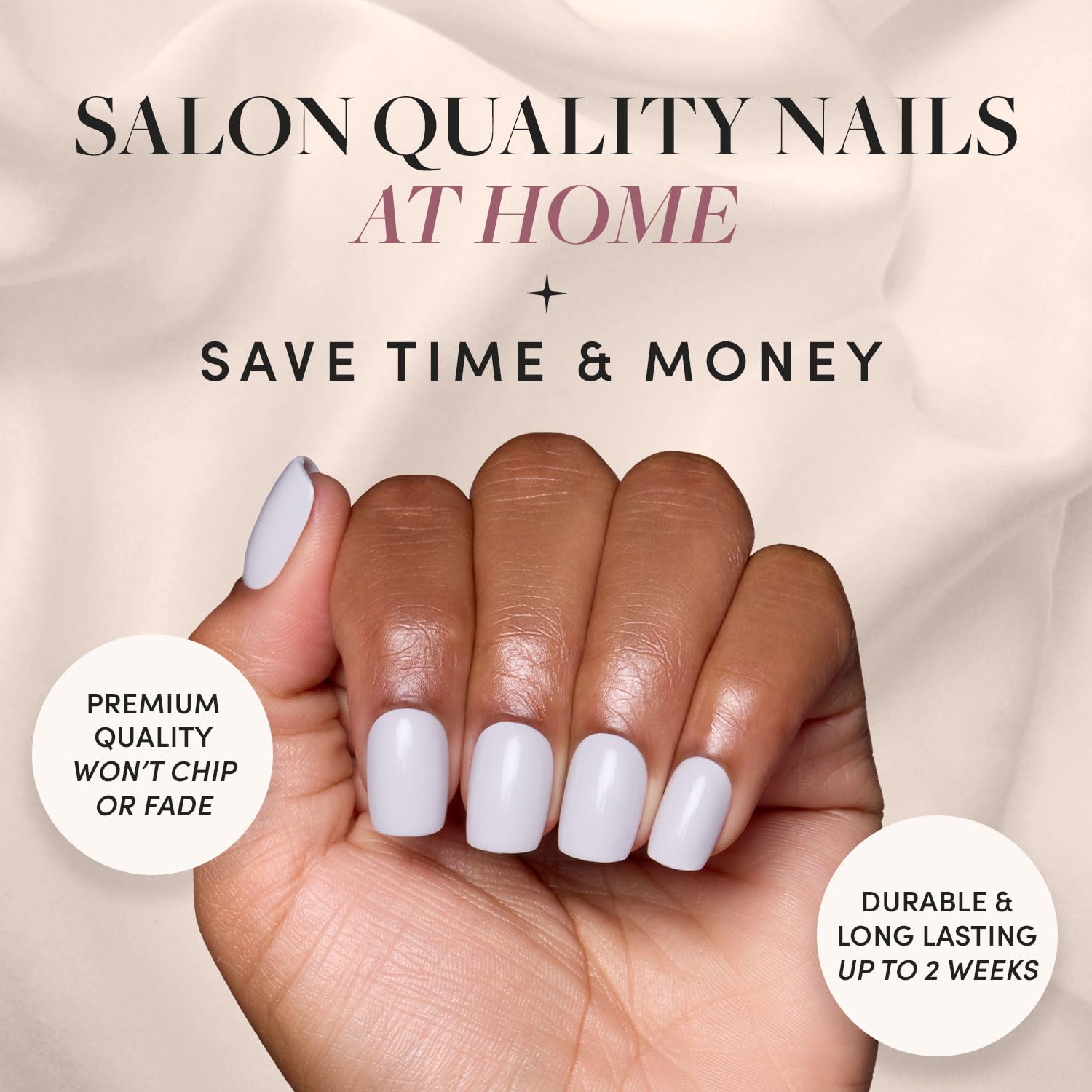Press On Nails - Lilac Gray | Opaque Pale Light Lilac Gray Short Squoval Fake Nails, Salon Quality | 15 Sizes - 30 Nail Kit