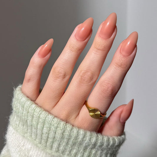 Press On Nails - Sheer Peach | Medium Almond Fake Nails, Sheer Peach Pink Neutral, Salon Quality | 15 Sizes - 30 Nail Kit Wtih Glue