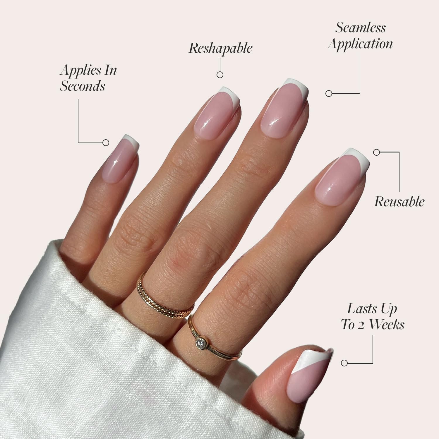 Press On Nails - Classy French | Medium Square Fake Nails, Trendy Micro French Tip, Salon Quality | 15 Sizes - 30 Nail Kit