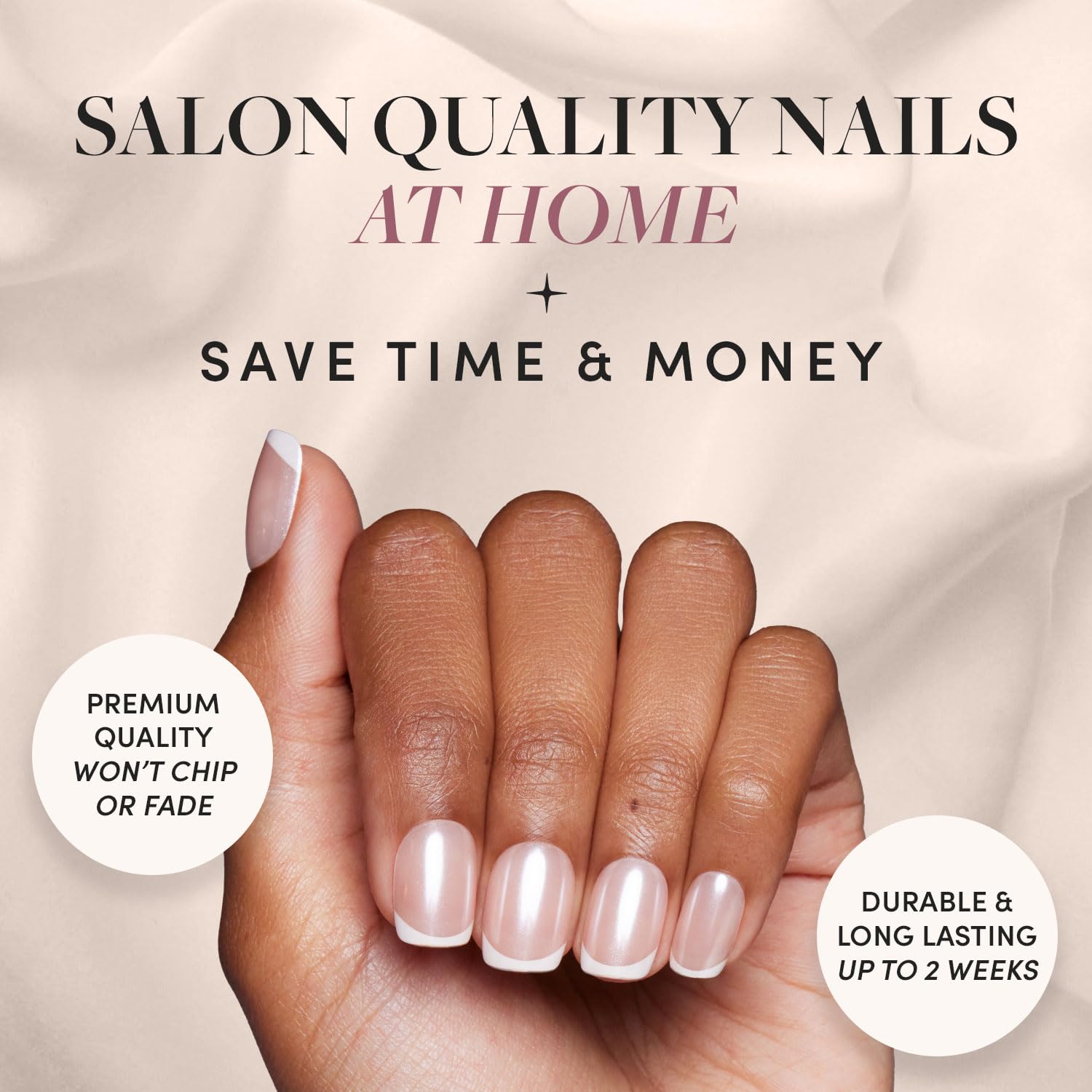 Press On Nails - La Perle | Semi-Transparent Squoval French Tip Nails, Salon Quality | 15 Sizes - 30 Nail Kit with Glue
