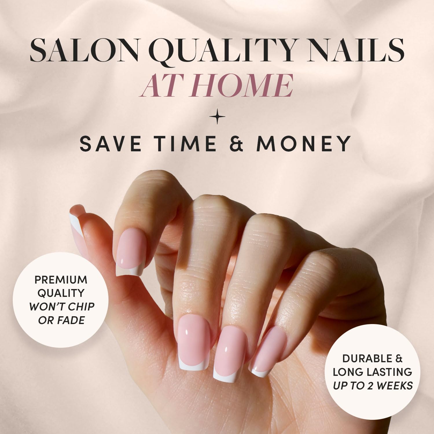 Press On Nails - Classy French | Medium Square Fake Nails, Trendy Micro French Tip, Salon Quality | 15 Sizes - 30 Nail Kit