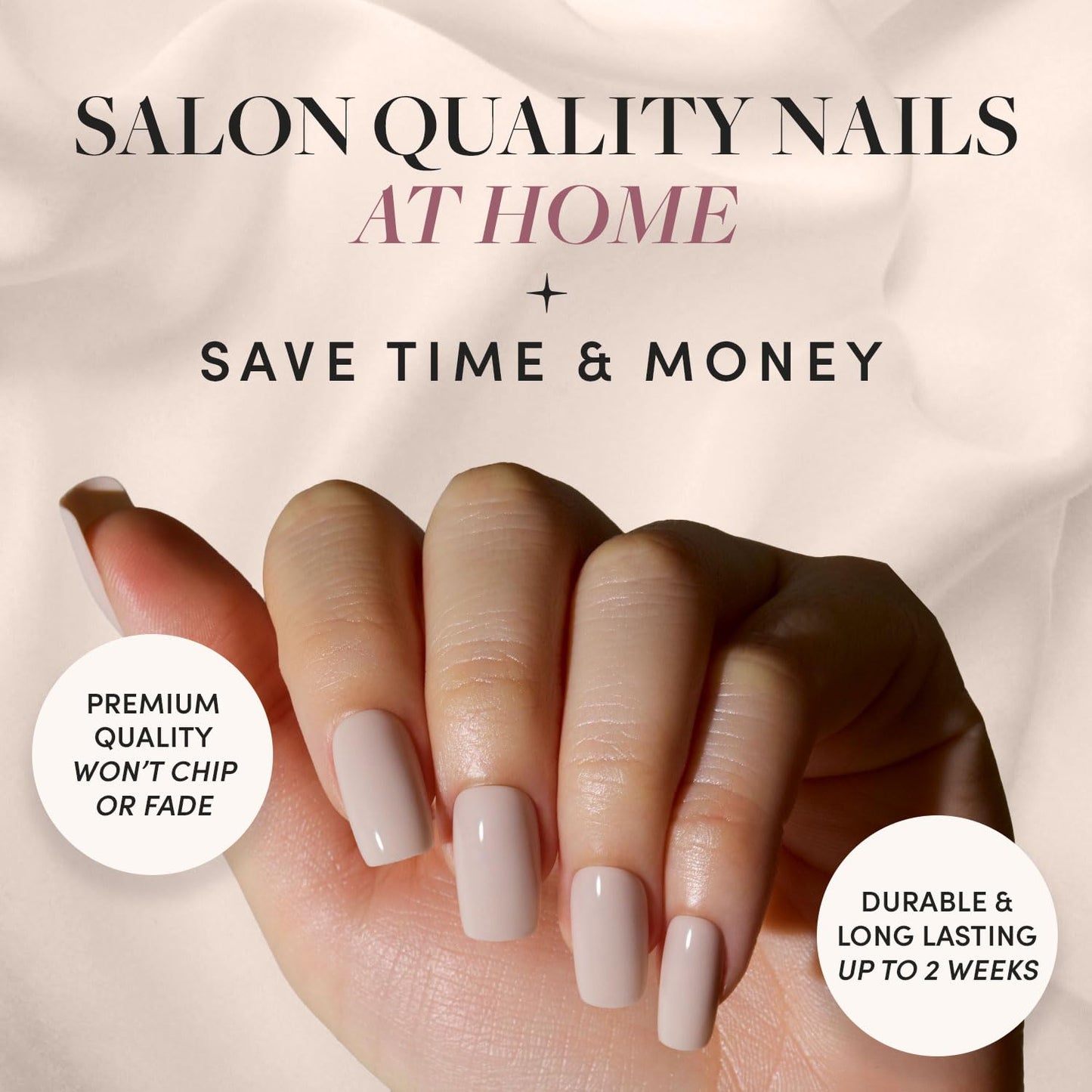 Press On Nails - Bare Bliss | Medium Square Fake Nails, Nude Opaque Neutral, Salon Quality | 15 Sizes - 30 Nail Kit Wtih Glue