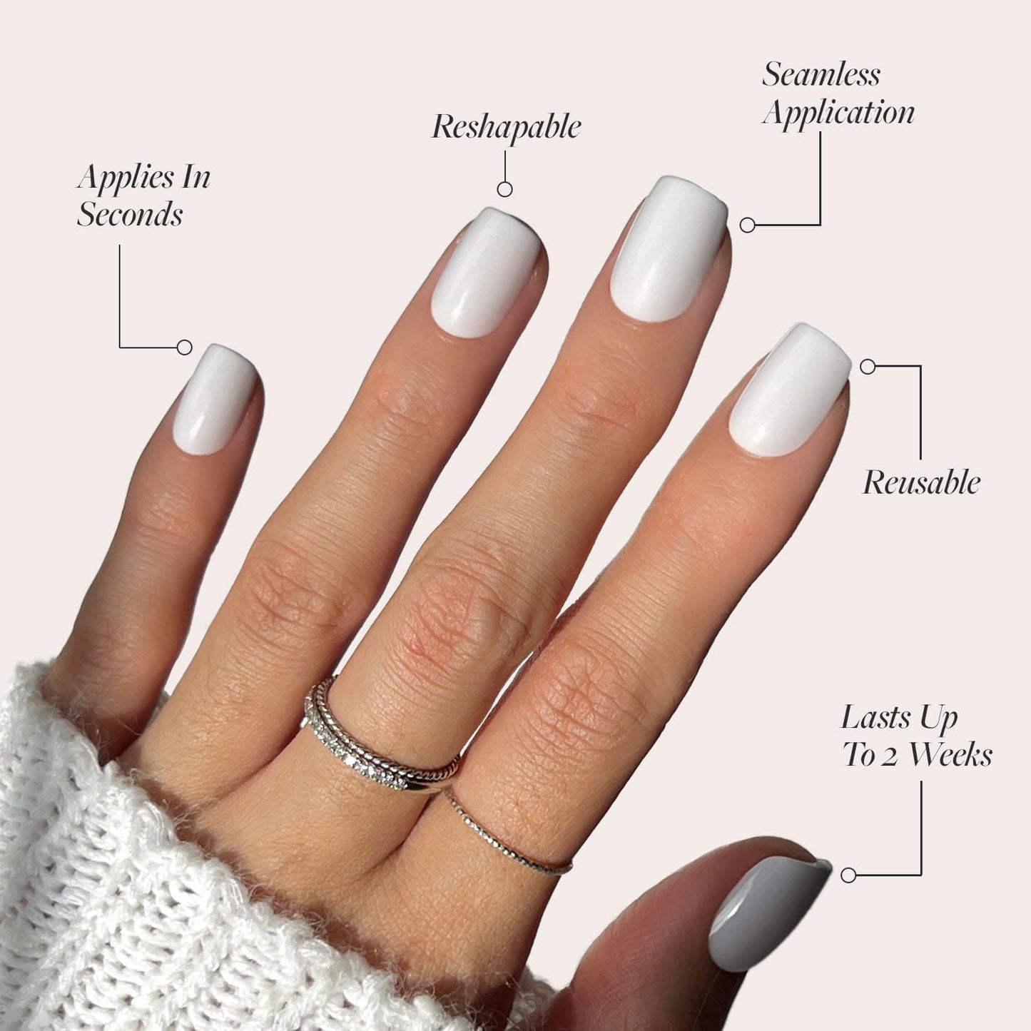 Press On Nails - Lilac Gray | Opaque Pale Light Lilac Gray Short Squoval Fake Nails, Salon Quality | 15 Sizes - 30 Nail Kit