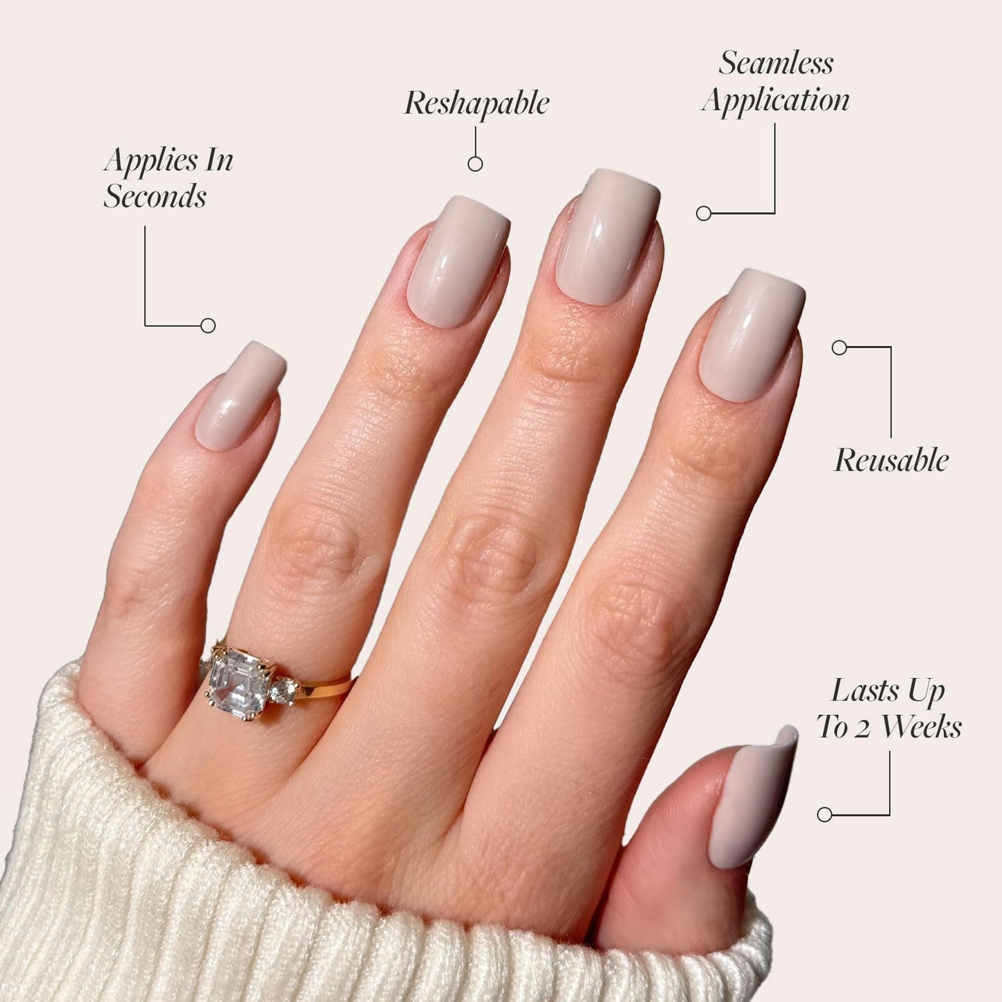 Press On Nails - Bare Bliss | Medium Square Fake Nails, Nude Opaque Neutral, Salon Quality | 15 Sizes - 30 Nail Kit Wtih Glue