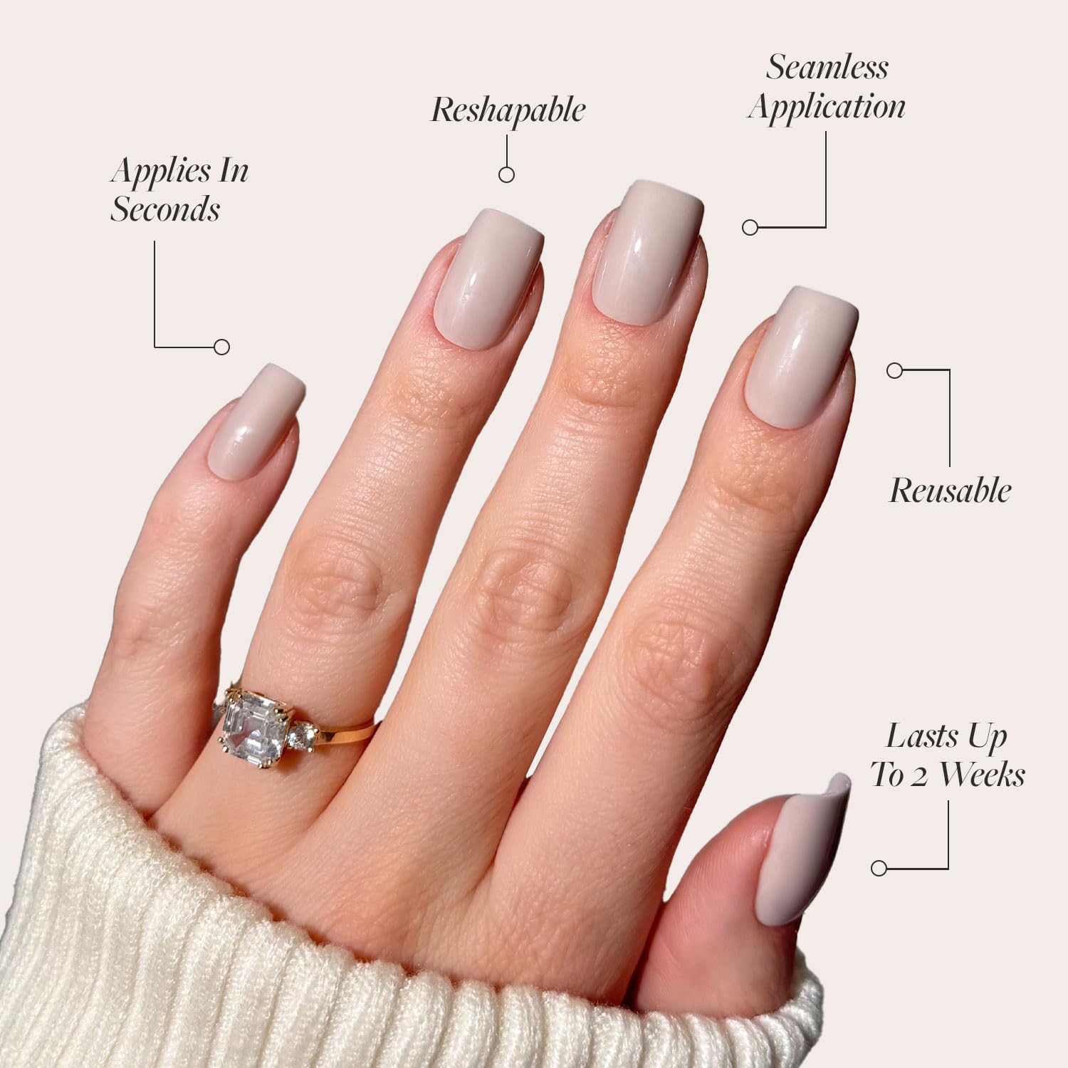 Press On Nails - Bare Bliss | Medium Square Fake Nails, Nude Opaque Neutral, Salon Quality | 15 Sizes - 30 Nail Kit Wtih Glue