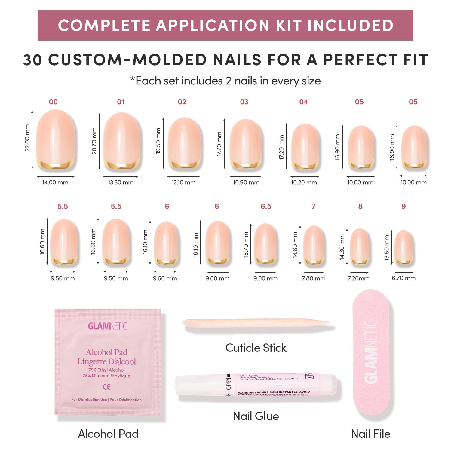 Press On Nails - Goal Digger | Glossy, Semi-Transparent, Short Round Nails, Salon Quality | 12 Sizes - 30 Nail Kit with Glue