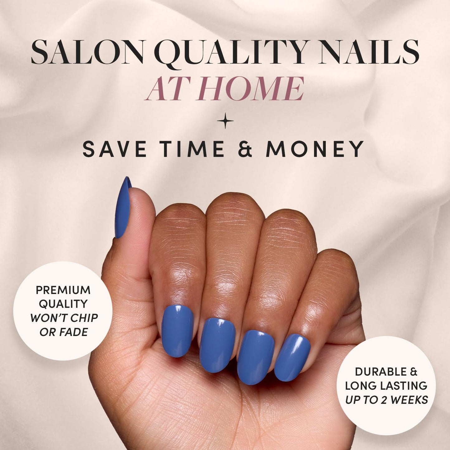 Press On Nails - Regal Blue | Opaque Dark, Moody Blue Short Round Fake Nails, Salon Quality | 12 Sizes - 30 Nail Kit