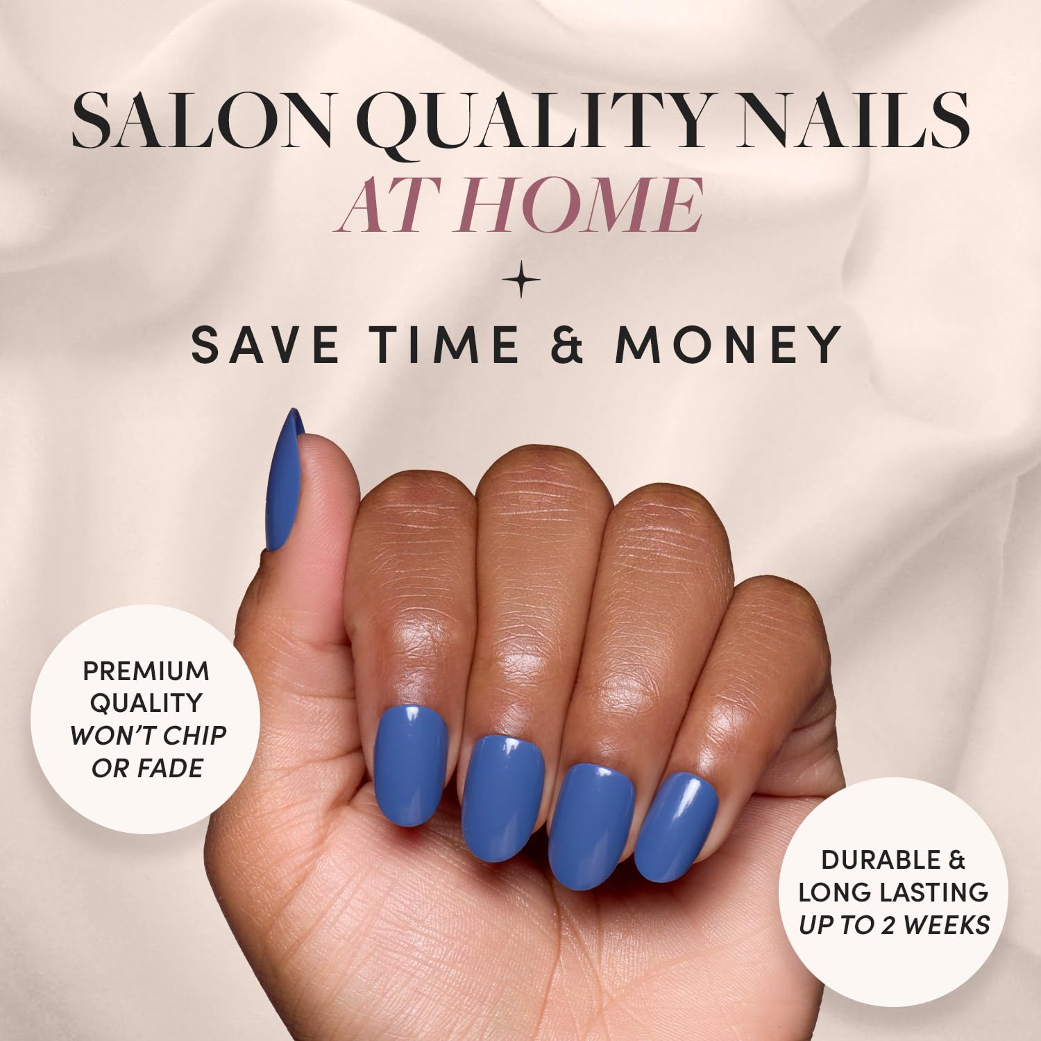 Press On Nails - Regal Blue | Opaque Dark, Moody Blue Short Round Fake Nails, Salon Quality | 12 Sizes - 30 Nail Kit